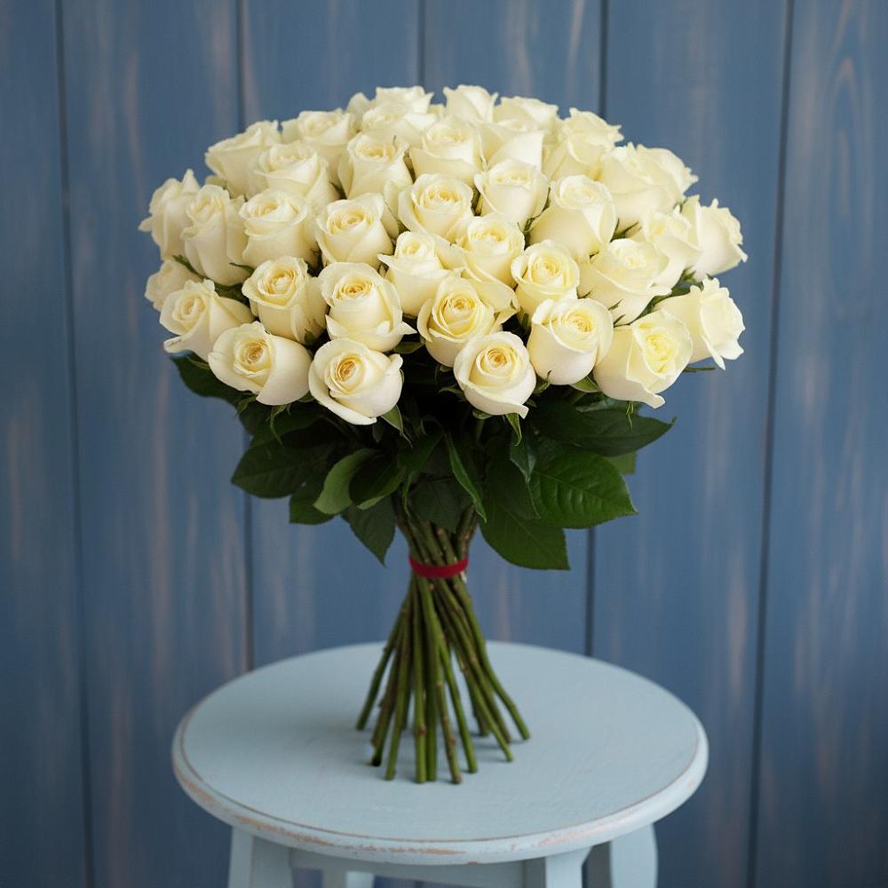 Букет 51 Белая роза Эдлесс Лав в Починках