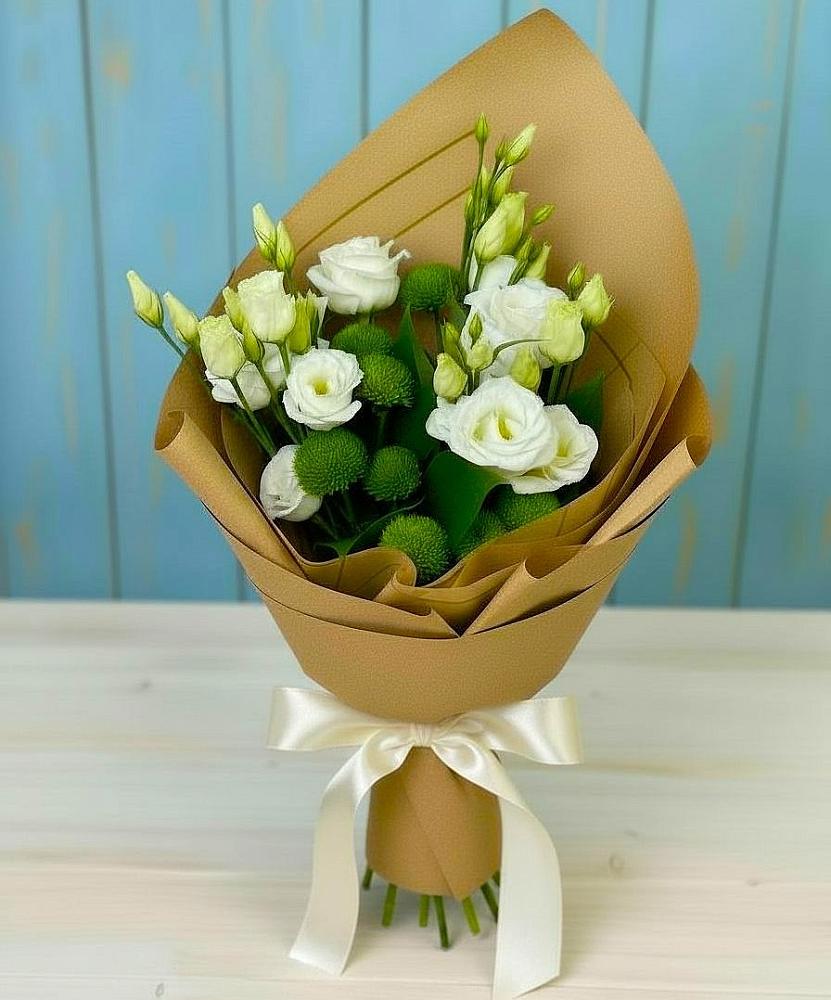 Букет цветов из: Хризантемы и Лизиантусы в Починках