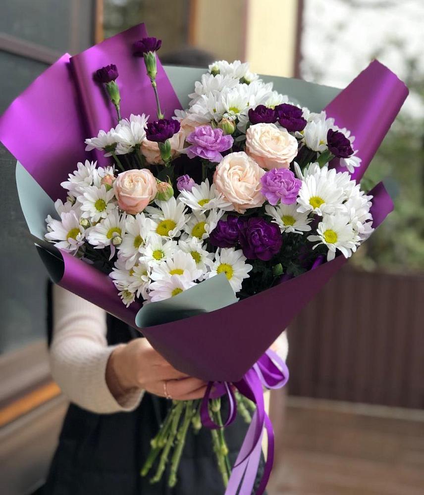 Букет цветов из: Хризантемы, Гвоздики и Розы в Починках