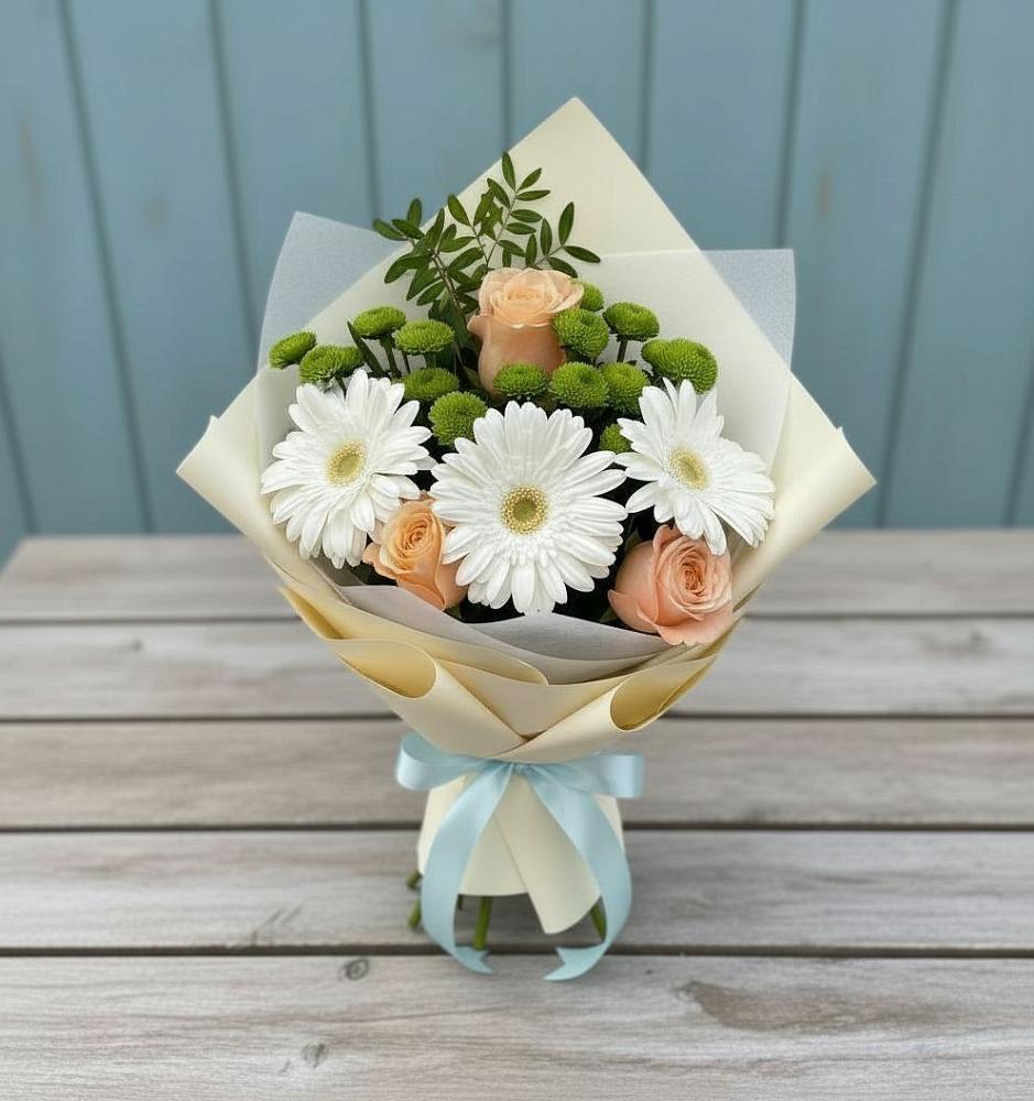 Букет цветов из: Герберы, Розы и Хризантемы в Починках