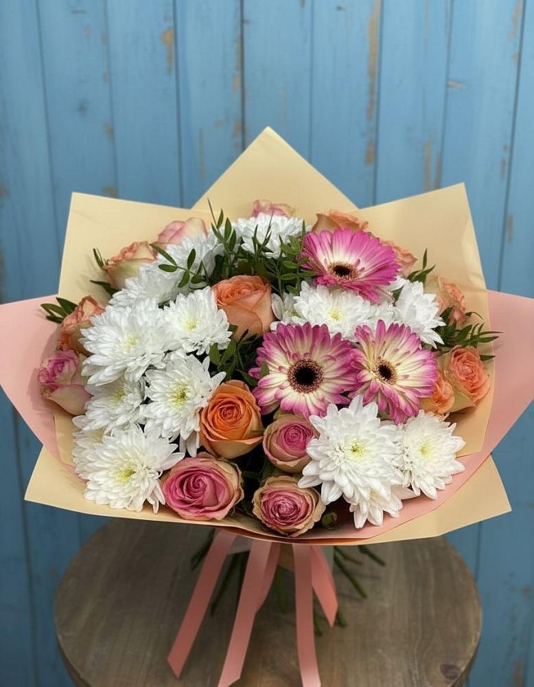 Букет цветов из: Розы, Герберы и Хризантемы в Починках