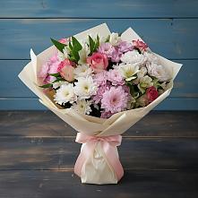 Букет цветов из:  Хризантемы, Альстромерии и Розы в Починках