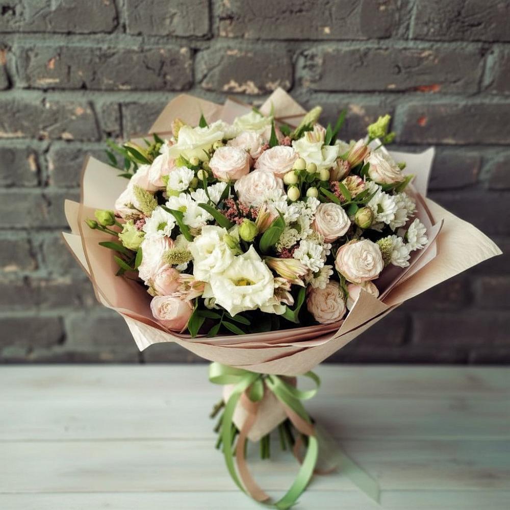 Букет цветов из: Альстромерии, Розы и Хризантемы в Починках
