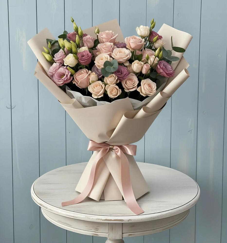 Букет цветов из: Розы и Лизиантусы в Починках