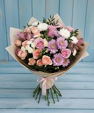 Букет цветов из:  Хризантемы, Розы и Альстромерии в Починках