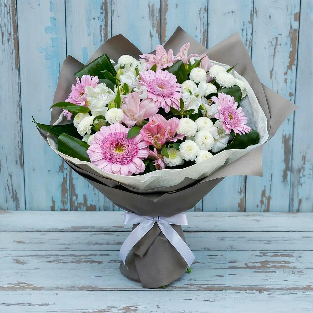 Букет цветов из: Герберы, Альстромерии и Хризантемы в Починках