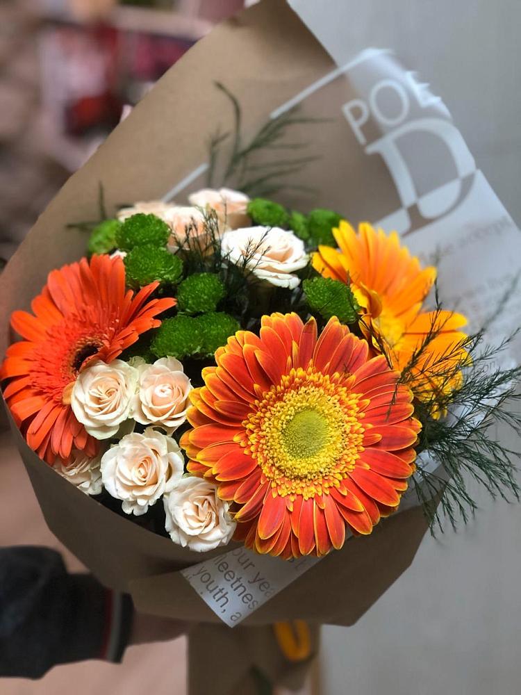 Букет цветов из: Герберы, Хризантемы и Розы в Починках